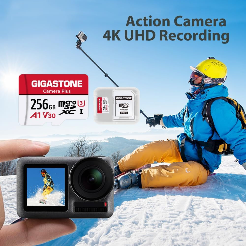 256GB Camera plus Series Memory Card, Read Speed up to 100Mb/S. Ideal for Full HD Video Gopro Drone Android Camera, A1 Micro SDXC Card with Mini Case and SD Adapter.