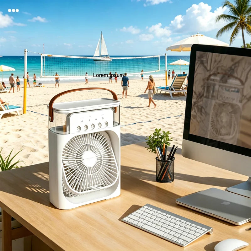 Portable Fan Air Conditioners USB Electric Fan Air Cooler LED Night Light Water Mist Fun 3 in 1 Air Humidifier for Home